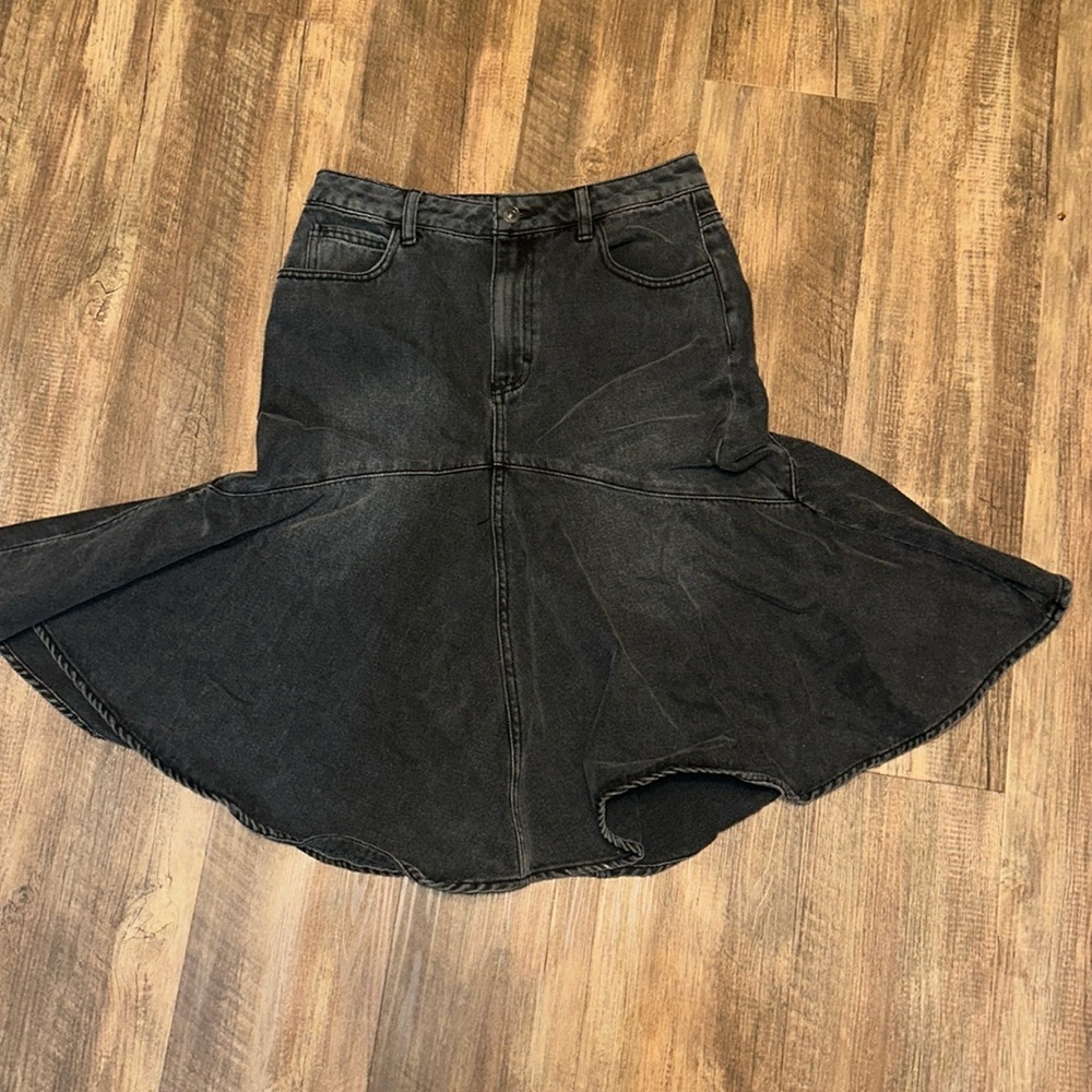 Free People We‎ the Free Fishtail Black Denim Skirt size 28